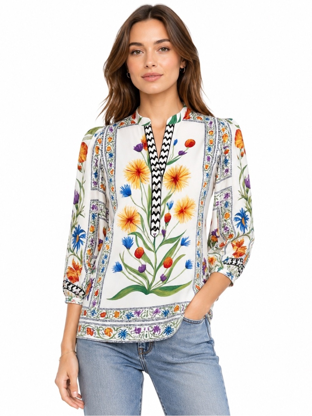 DVF Syrah Blouse Floral Print – Size 2 (NWOT)